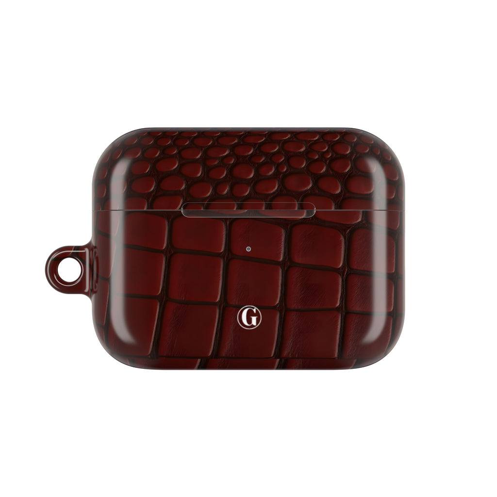 Burgundy Crocodile Print AirPod Case
