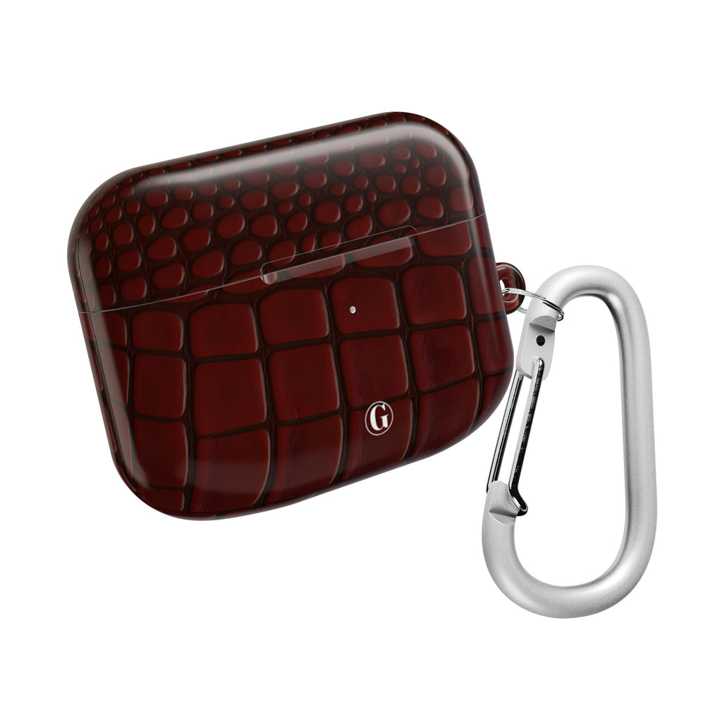 Burgundy Crocodile Print AirPod Case