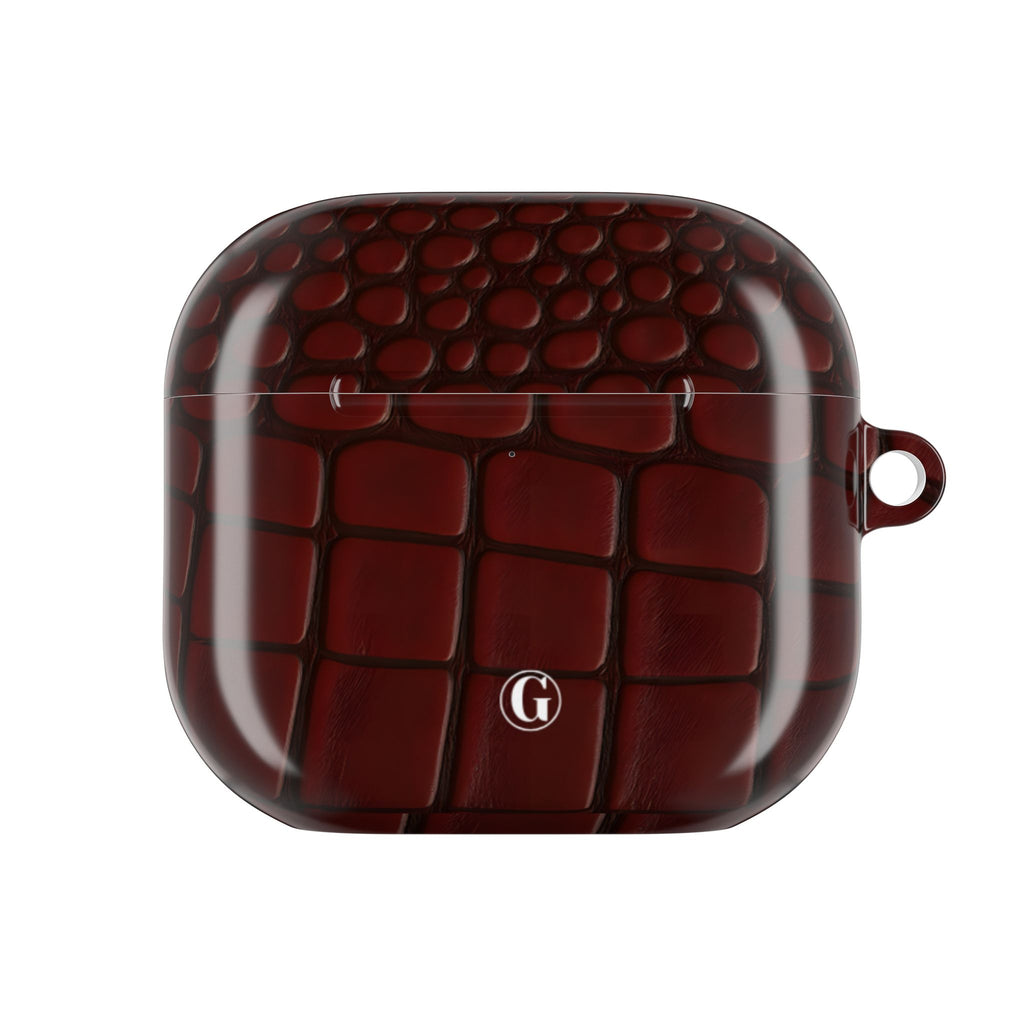 Burgundy Crocodile Print AirPod Case
