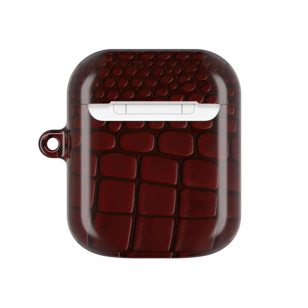 Burgundy Crocodile Print AirPod Case