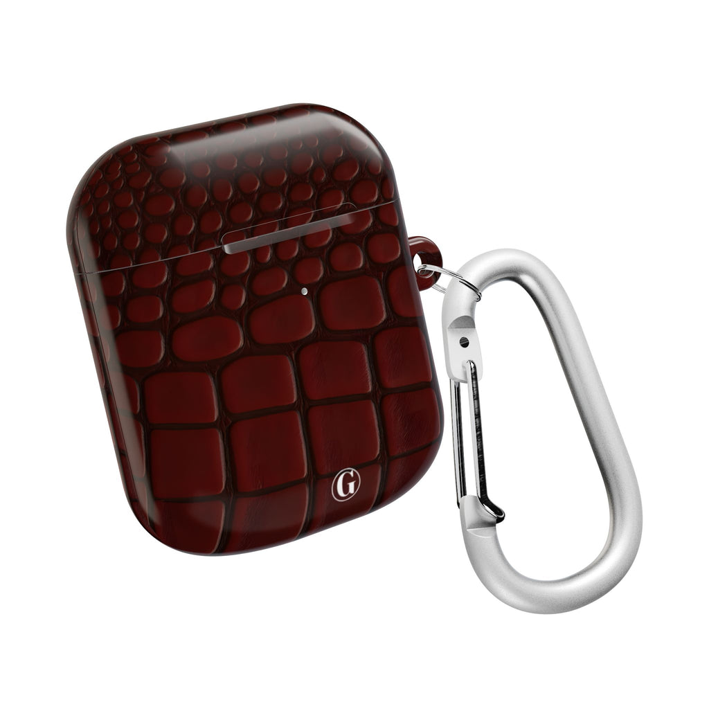 Burgundy Crocodile Print AirPod Case