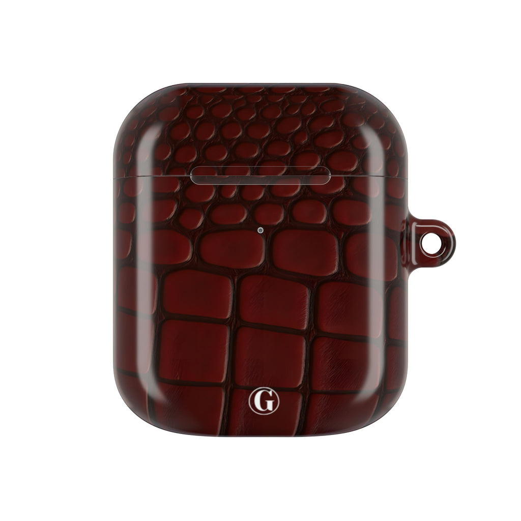 Burgundy Crocodile Print AirPod Case