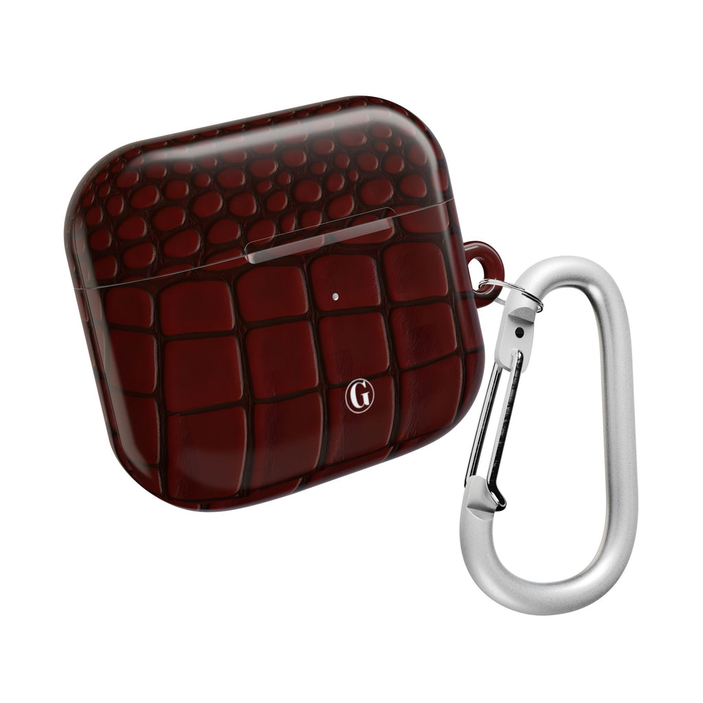 Burgundy Crocodile Print AirPod Case