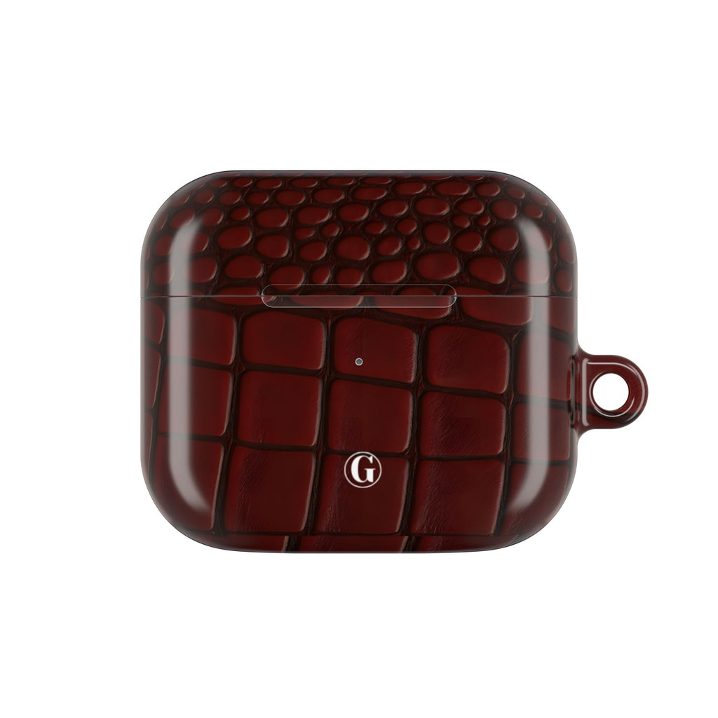 Burgundy Crocodile Print AirPod Case