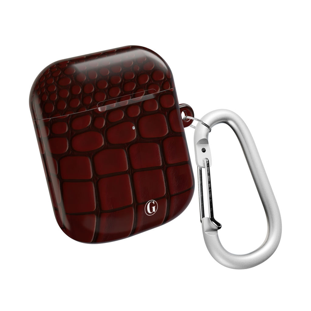 Burgundy Crocodile Print AirPod Case